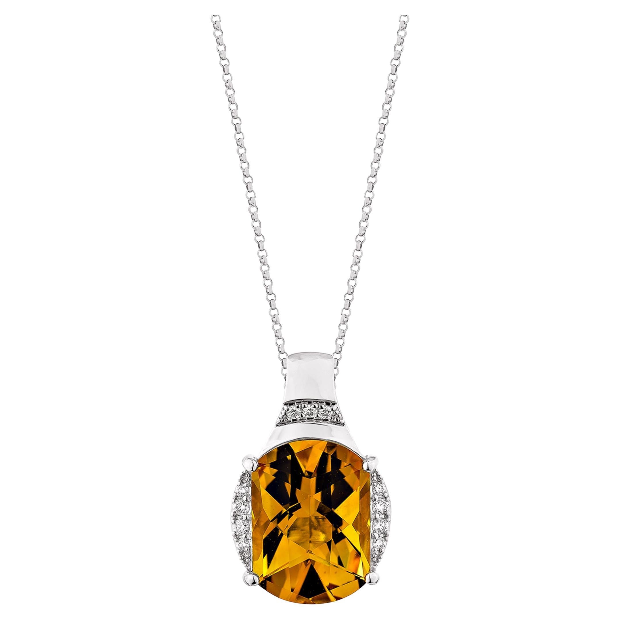 Sunita Nahata Citrine 6.25ct. Pendant in 14KWG with White Diamond.