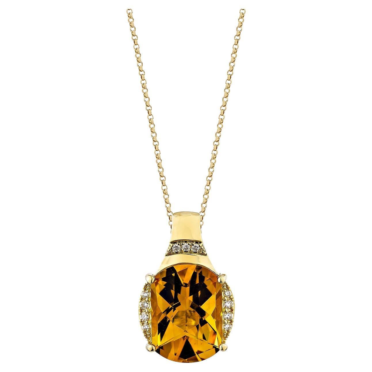 Sunita Nahata Citrine 6.29ct. Pendant in 14KYG with White Diamond.