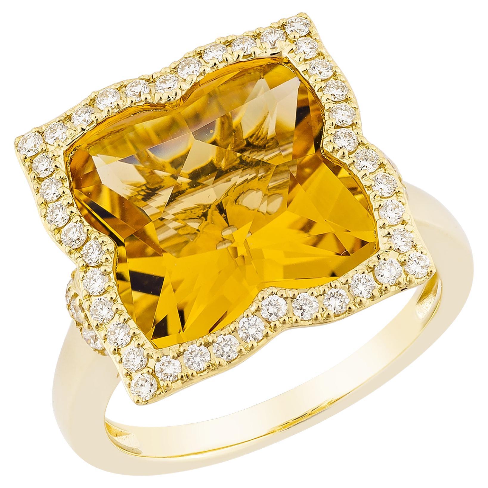 Sunita Nahata Citrine 6.61ct. Fancy Ring in 18Karat Yellow Gold with Diamond. For Sale