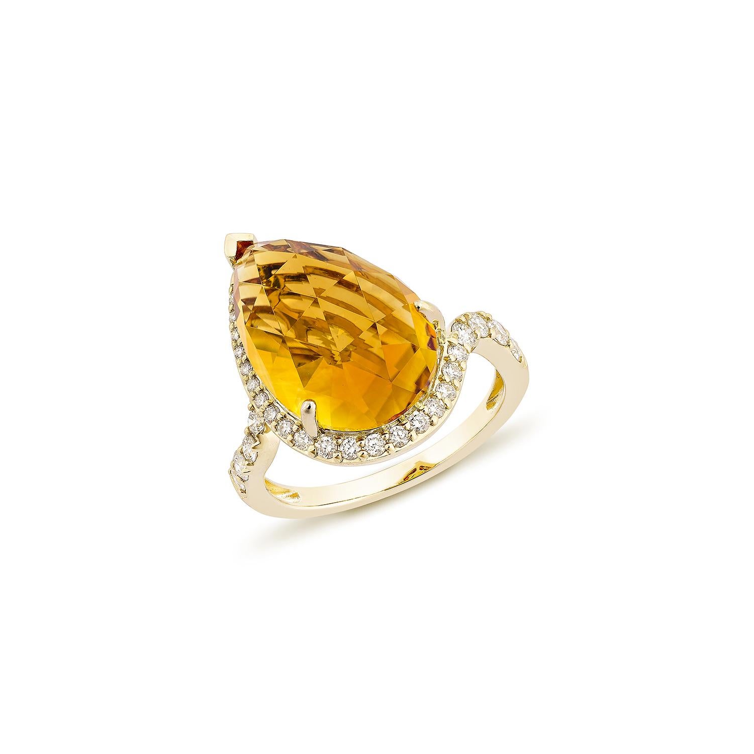 Contemporain Sunita Nahata Citrine 7.30 carats Bague fantaisie en or jaune 14 carats avec diamants en vente