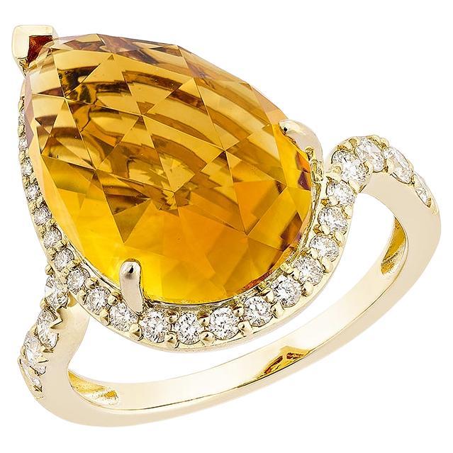 Sunita Nahata Citrine 7.30 carats Bague fantaisie en or jaune 14 carats avec diamants