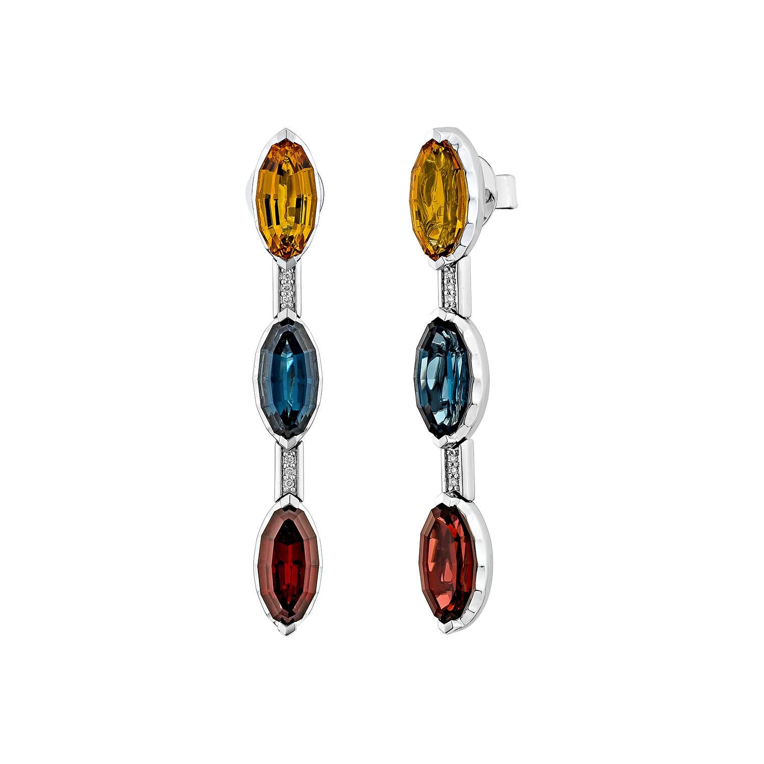 Sunita Nahata Citrino, granate, topacio azul 14,29ct. Pendiente en 14KWG con Diamante Corte mixto en venta