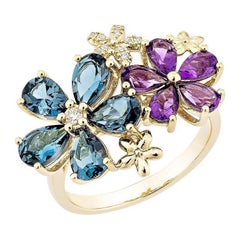 Sunita Nahata Dark Amethyst & Blue Topaz 3.25 ct. Ring in 14KYG with Diamond.