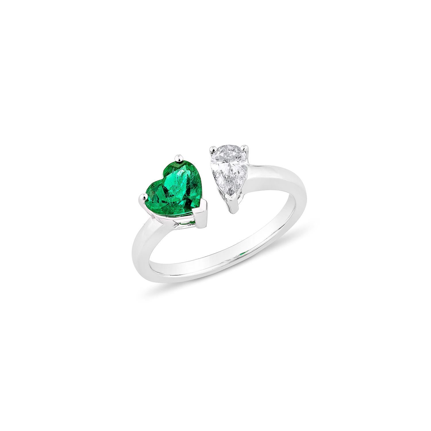 Esmeralda Sunita Nahata 0.83 ct. Anillo de fantasía en 18KWG con diamante blanco. Contemporáneo en venta