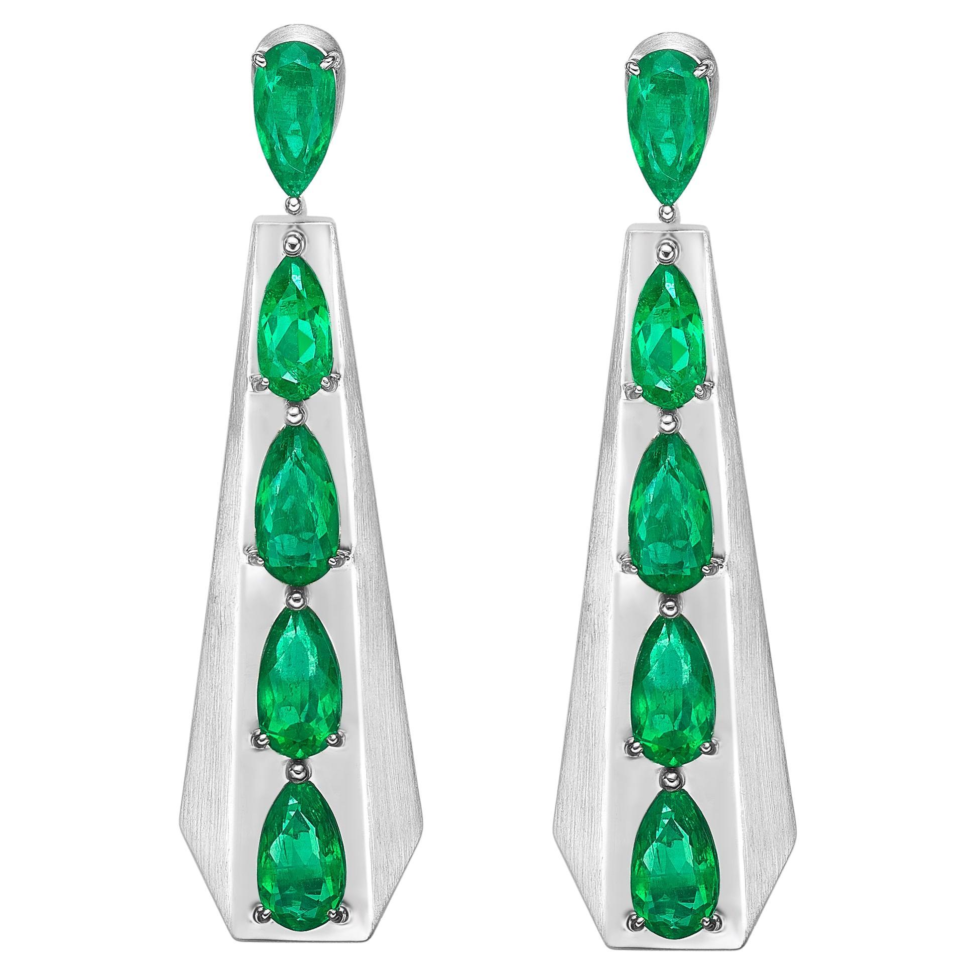 Sunita Nahata Emerald 4.73ct. Drop Earrings in 18KWG with Diamond.