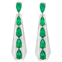 Sunita Nahata Emerald 4.73ct. Drop Earrings in 18KWG with Diamond.