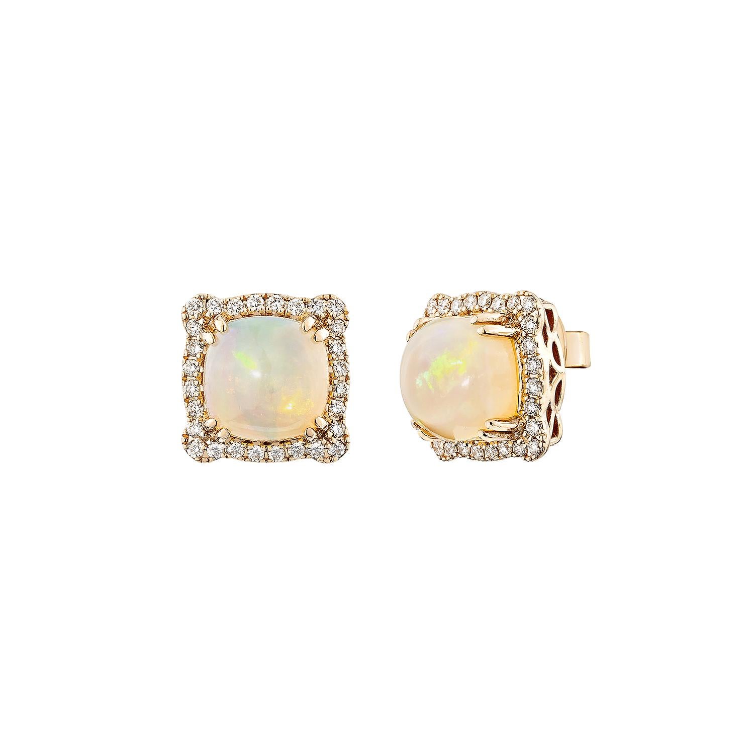 Cushion Cut Sunita Nahata Ethiopian Opal 3.13ct. Earring in 14KRG with Diamond. For Sale