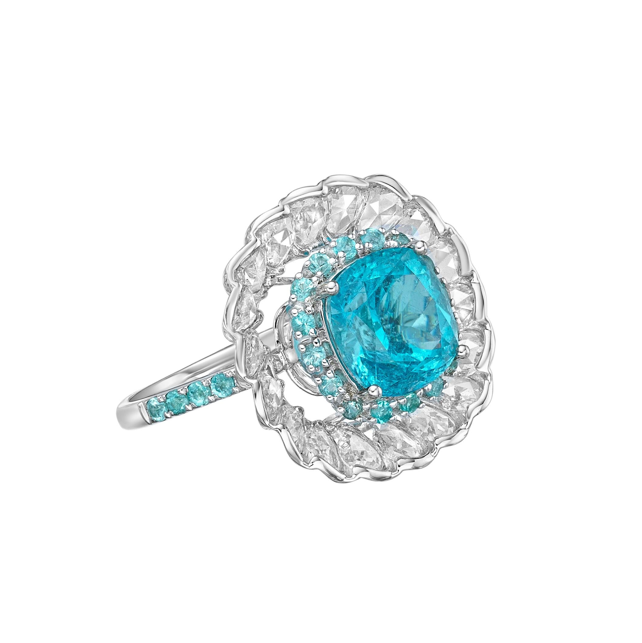 Sunita Nahata GRS Mozambique Paraiba 3,07ct. Anillo de fantasía en oro blanco de 18 quilates. Contemporáneo en venta