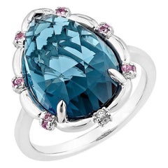 Sunita Nahata London Blue Topaz 10.22ct. Ring in 18KWG with White Diamond.