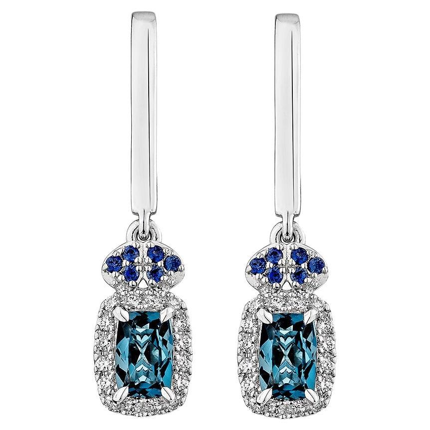 Sunita Nahata London Blauer Topas 1.28 Karat. Tropfenohrring aus 14KWG mit Diamant.
