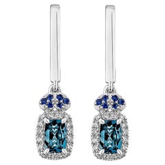 Sunita Nahata London Blauer Topas 1.28 Karat. Tropfenohrring aus 14KWG mit Diamant.