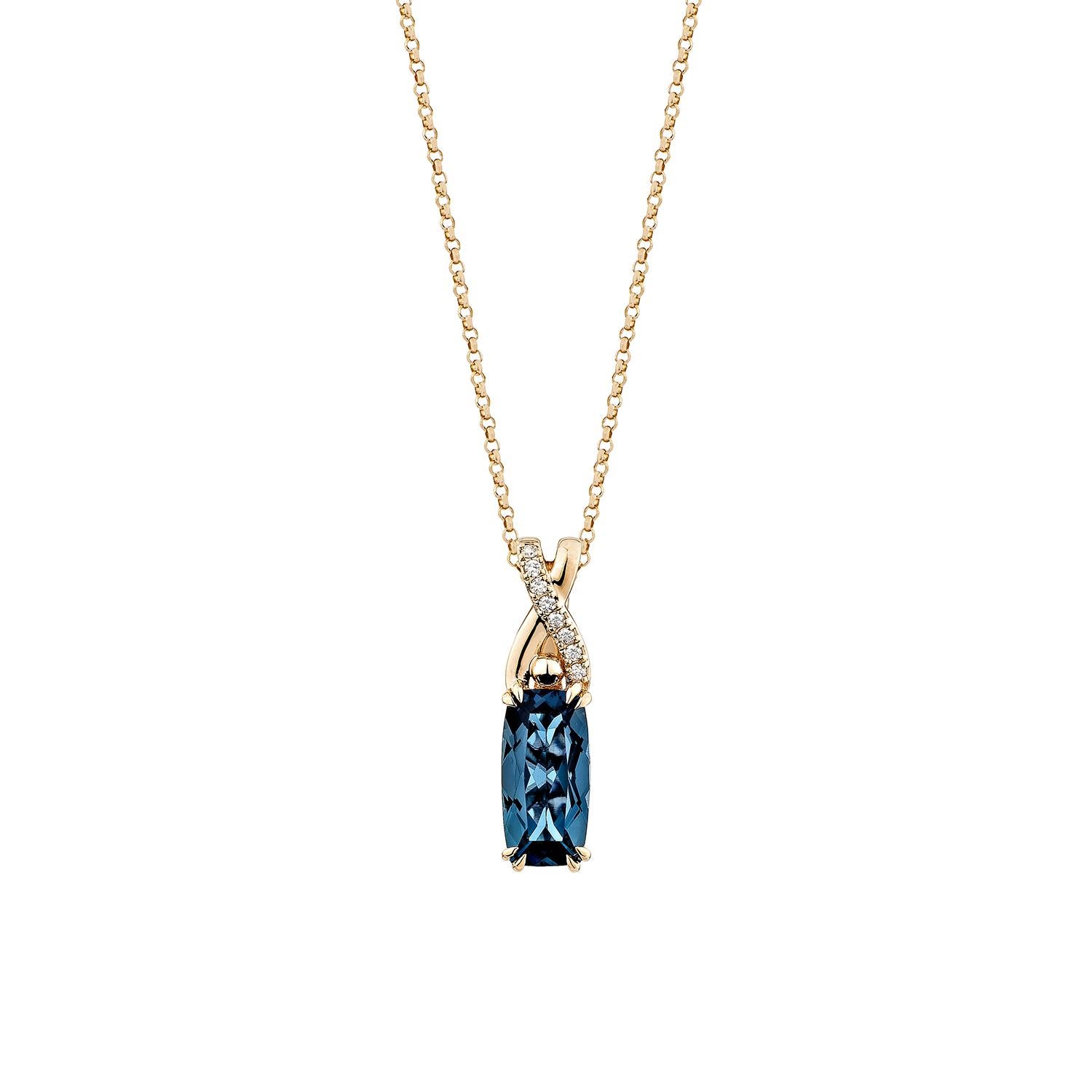 Sunita Nahata London Blauer Topas 2.79 Karat. Anhänger aus 14KRG mit weißem Diamanten. (Kissenschliff) im Angebot