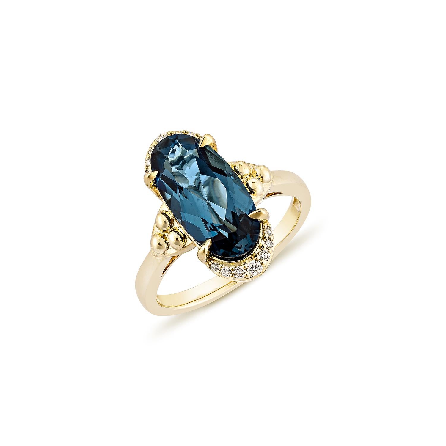 Sunita Nahata London Blauer Topas 4.00 Karat. Fancy Ring in 14KYG mit Diamant. (Zeitgenössisch) im Angebot