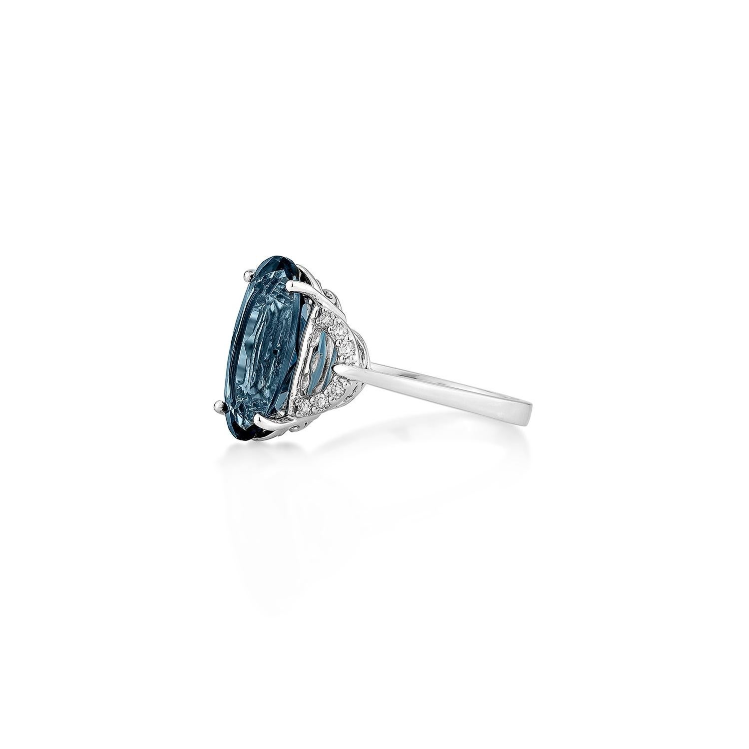 Sunita Nahata London Blauer Topas 4.18 Karat. Fancy Ring in 14KWG mit Diamant. (Ovalschliff) im Angebot