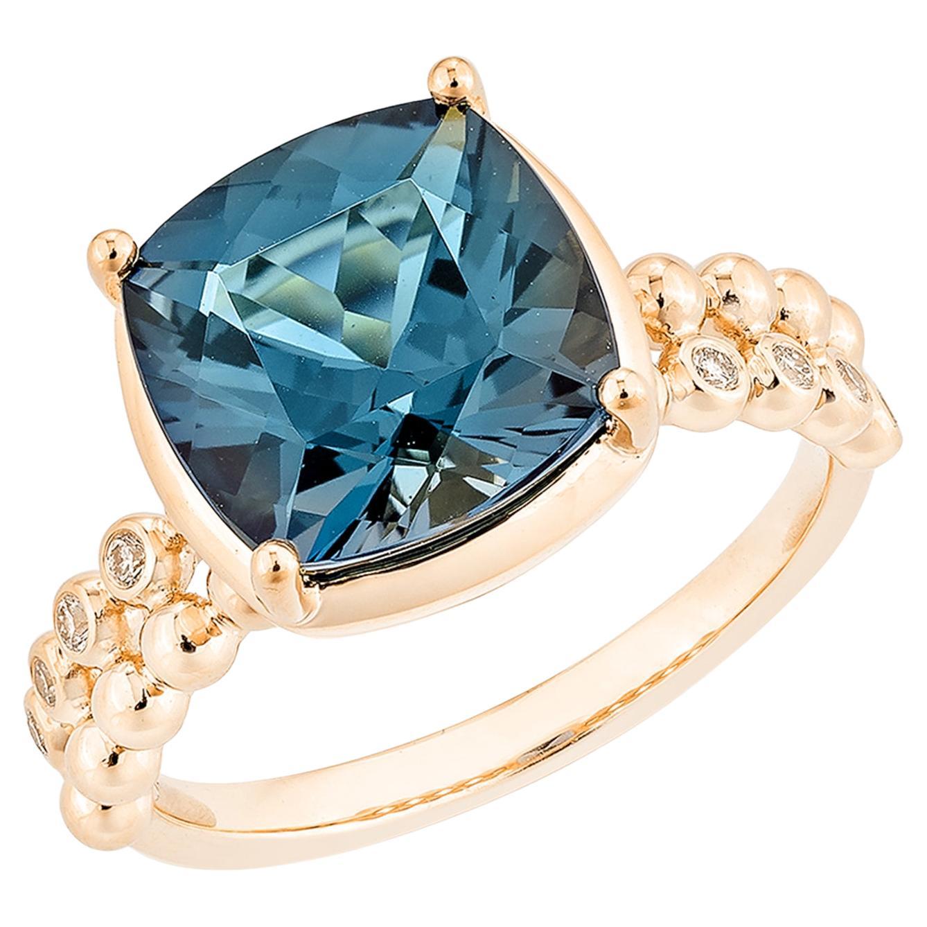 Sunita Nahata London Blue Topaz 5.14ct. Fancy Ring in 14KRG with Diamond.