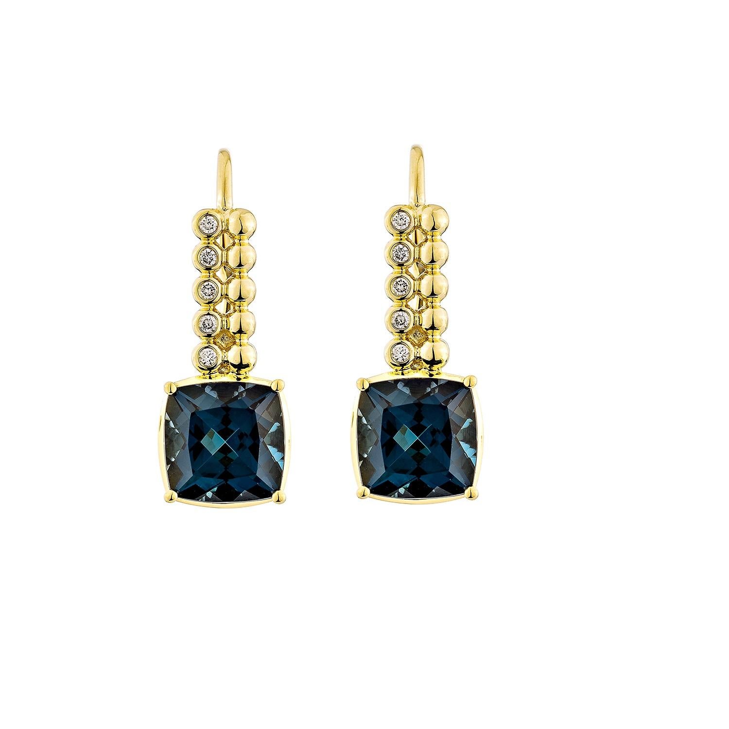 Contemporary Sunita Nahata London Blue Topaz 5.33ct. Drop Earring in 14KYG with Diamond. For Sale