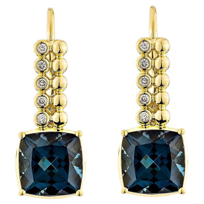 Sunita Nahata London Blue Topaz 5.33ct. Drop Earring in 14KYG with Diamond.