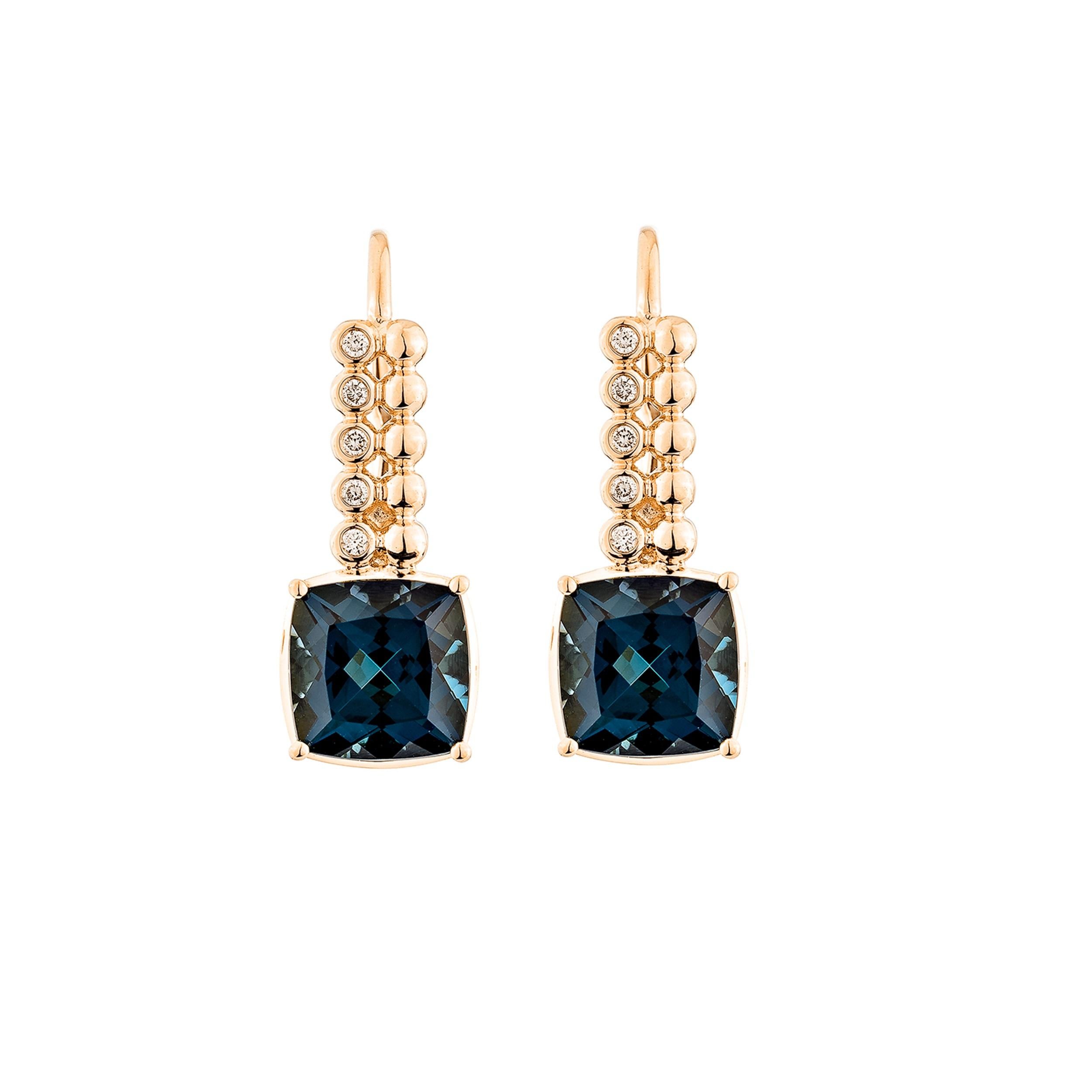 Contemporary Sunita Nahata London Blue Topaz 5.35ct. Drop Earring in 14KRG with Diamond. For Sale