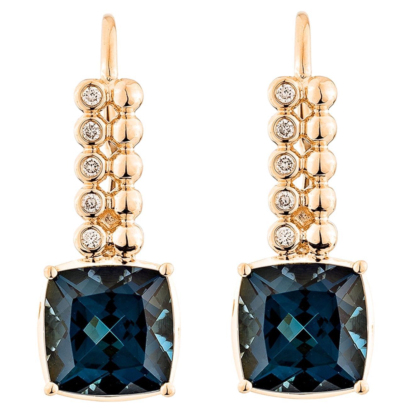 Sunita Nahata London Blue Topaz 5.35ct. Drop Earring in 14KRG with Diamond. For Sale