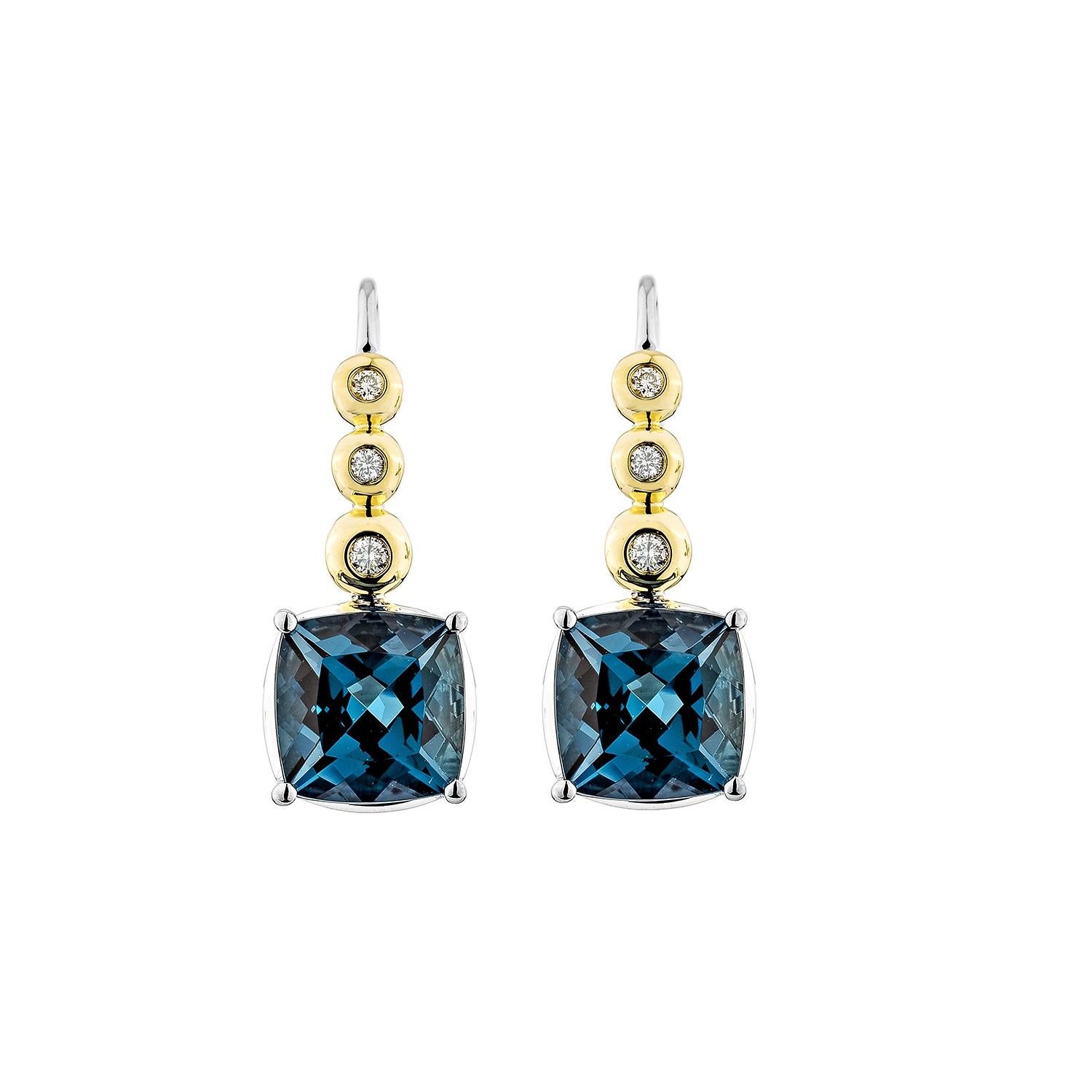 Contemporary Sunita Nahata London Blue Topaz 5.41ct. Drop Earring in 14KWYG with Diamond. For Sale