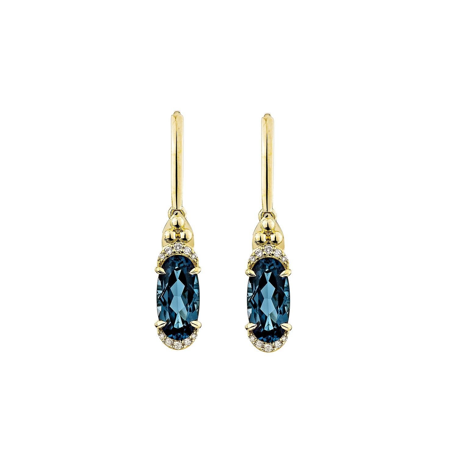 Contemporaneo Sunita Nahata London Blue Topaz 5.42ct. Orecchino a goccia in 14KYG con diamante. in vendita