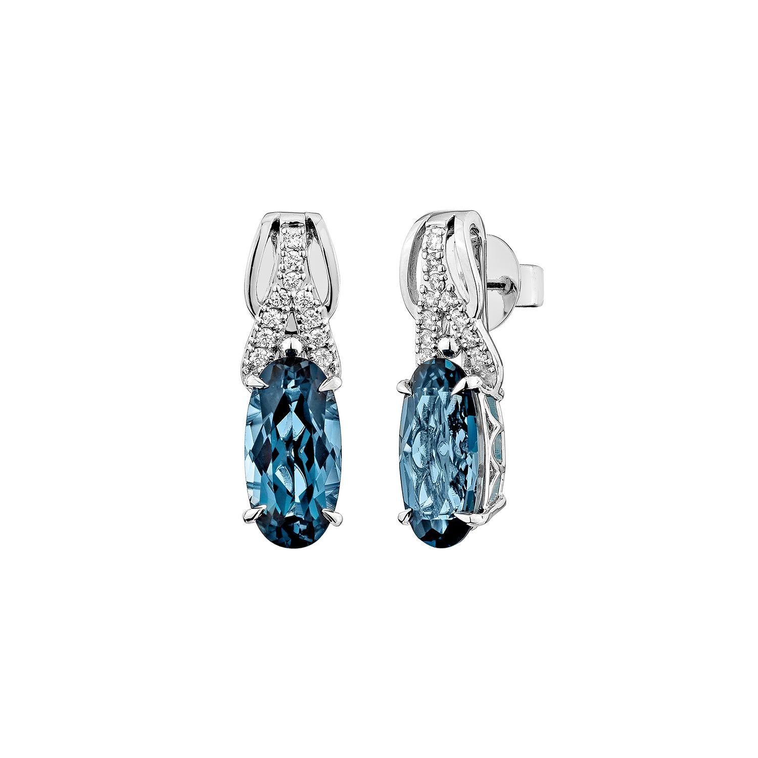 Oval Cut Sunita Nahata London Blue Topaz 5.47ct. Drop Earring in 14KWG with Diamond. For Sale
