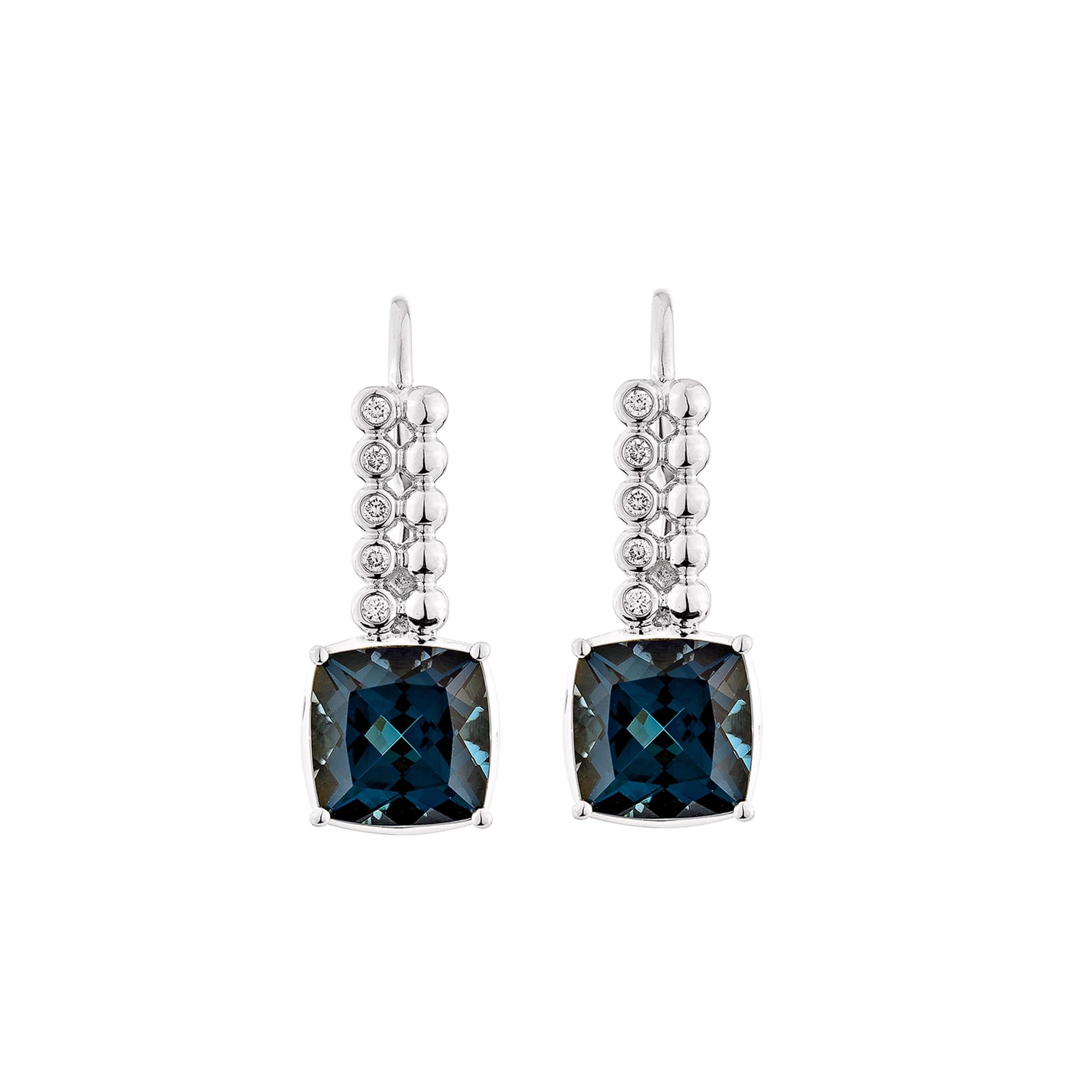 Contemporary Sunita Nahata London Blue Topaz 5.58ct. Drop Earring in 14KWG with Diamond. For Sale