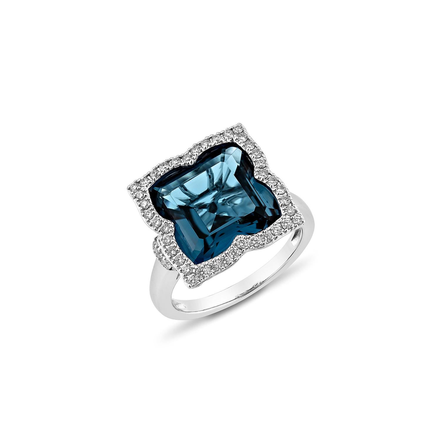 Sunita Nahata London Blauer Topas 8.12 Karat. Fancy Ring aus 18KWG mit Diamant. (Zeitgenössisch) im Angebot