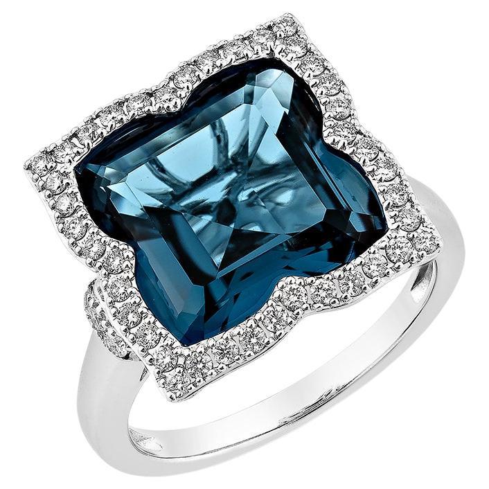 Sunita Nahata London Blue Topaz 8.12ct. Fancy Ring in 18KWG with Diamond.