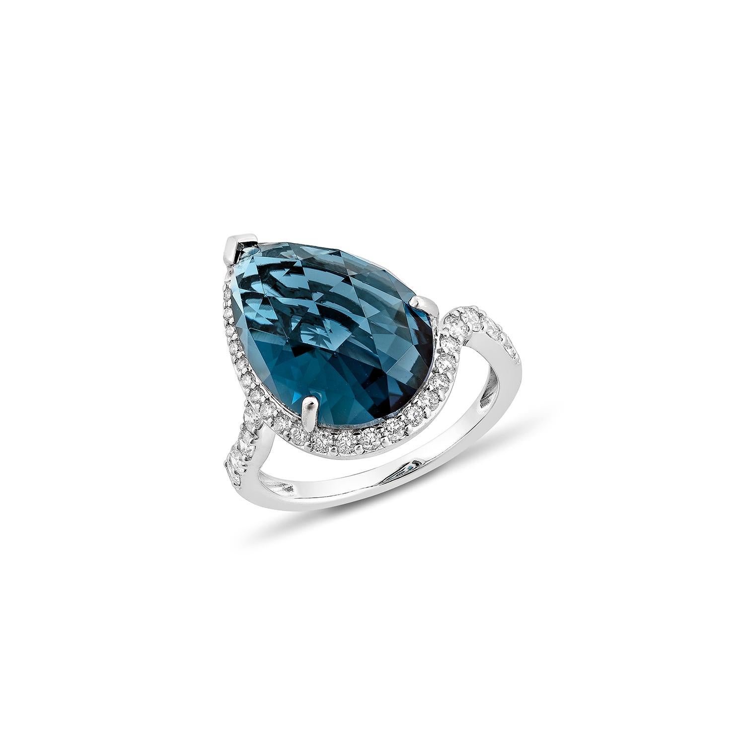 Sunita Nahata London Blauer Topas 8.66 Karat. Fancy Ring in 14KWG mit Diamant. (Zeitgenössisch) im Angebot