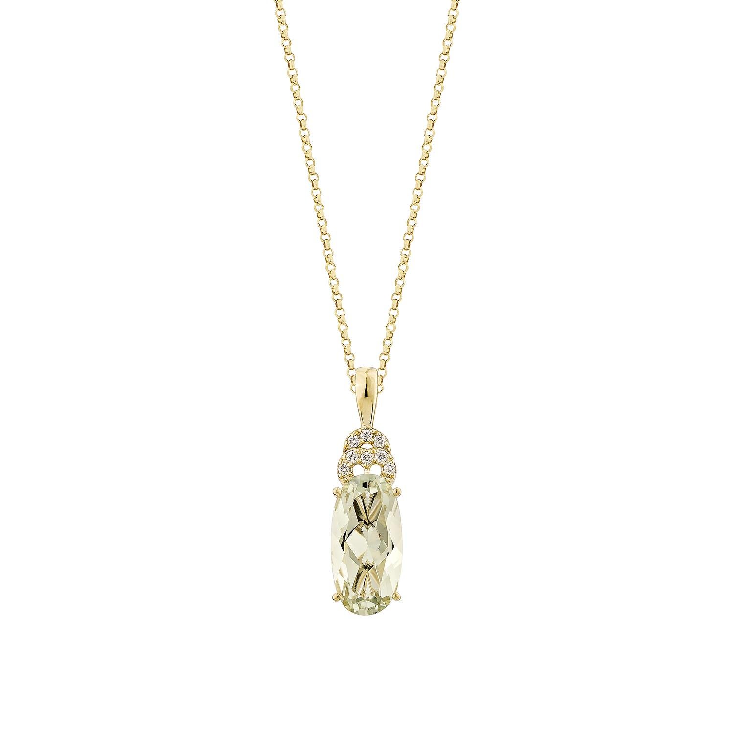 Contemporain Sunita Nahata Quartz menthe 3.12 carats. Pendentif en or jaune 14 carats avec diamant en vente