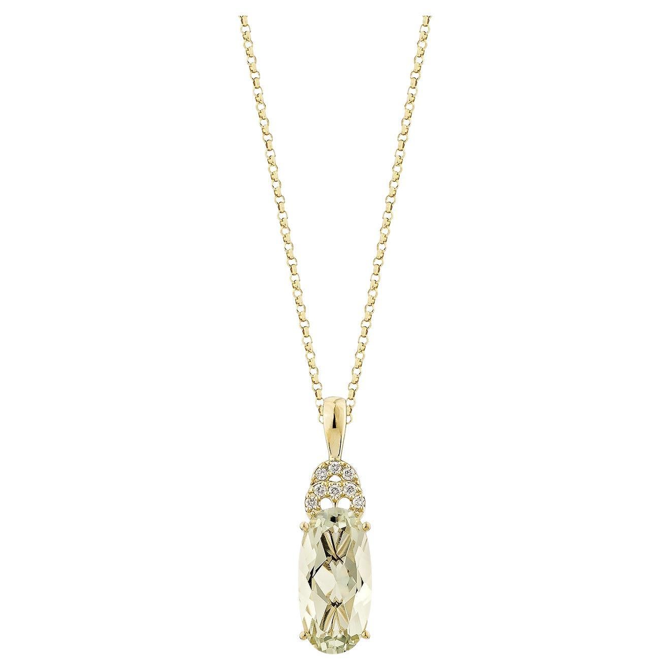 Sunita Nahata Quartz menthe 3.12 carats. Pendentif en or jaune 14 carats avec diamant