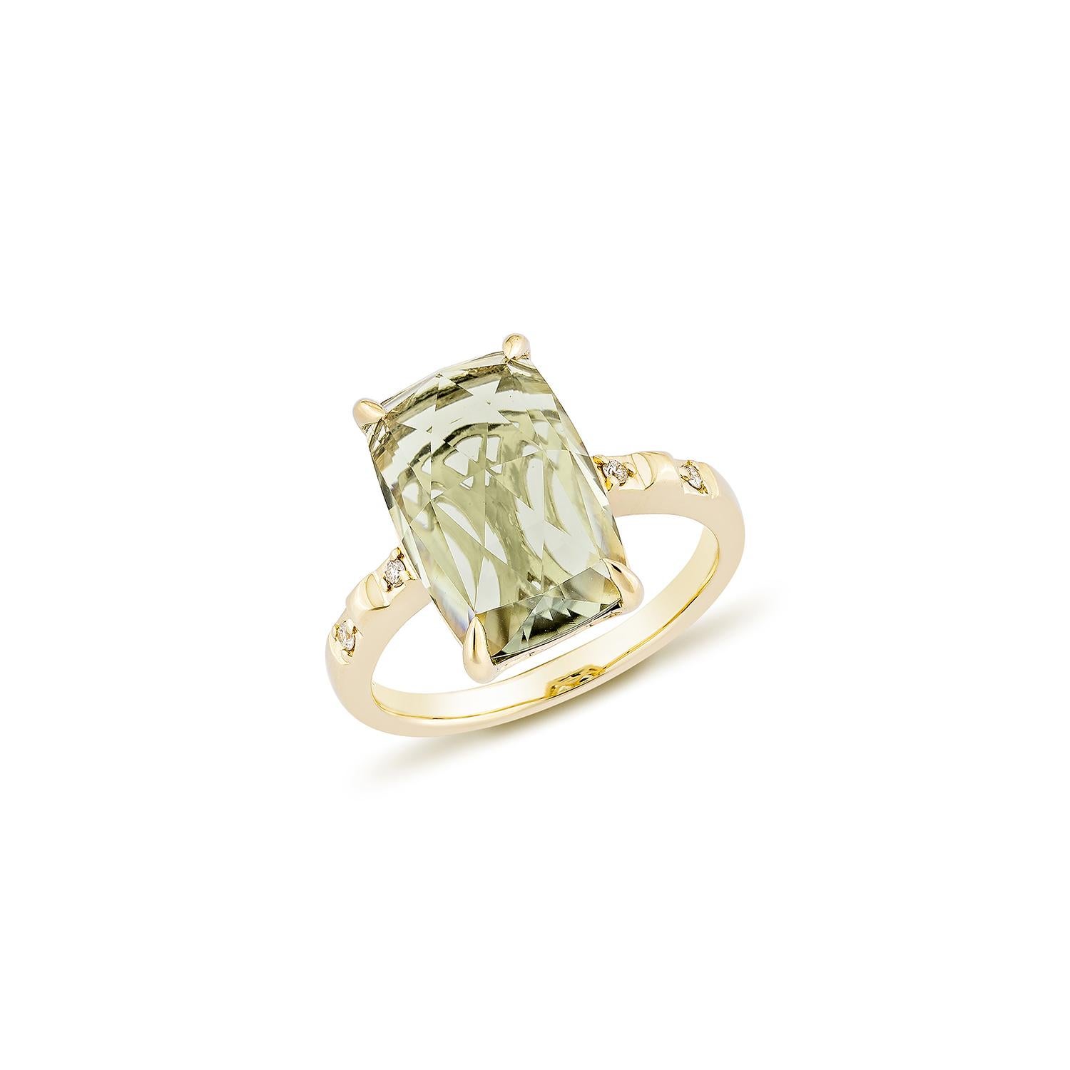 Sunita Nahata Mintquarz 4.08ct. Fancy Ring in 14KYG mit Diamant. (Zeitgenössisch) im Angebot