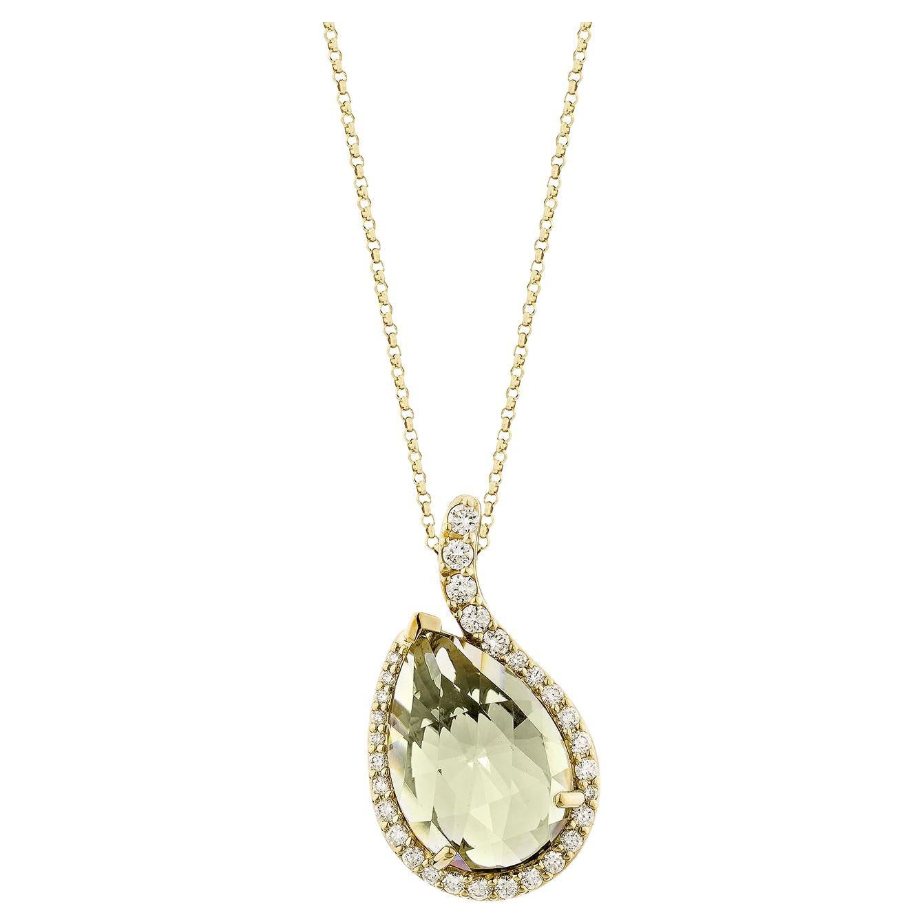 Sunita Nahata Quartz menthe 6.07 carats. Pendentif en or jaune 14 carats avec diamant.