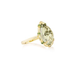 Sunita Nahata Mint Quartz 6.47ct. Ring in 18KYG with Tsavorite & White Diamond.