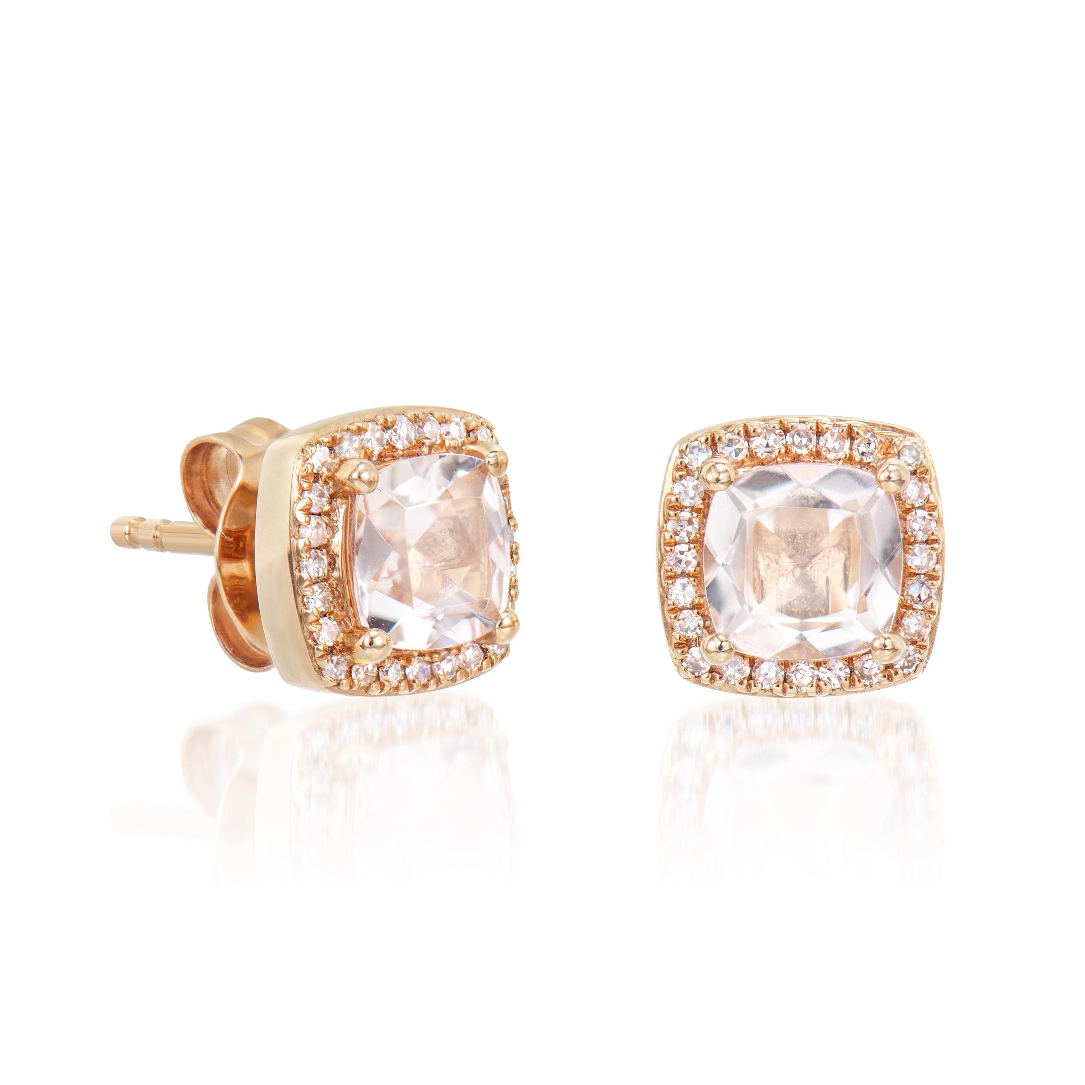 This collection includes a range of Morganite, which is a symbol of love and relationships, making it an excellent choice for a variety of applications. Accented with White Diamonds this Earrings is made in Rose Gold and present a classic yet