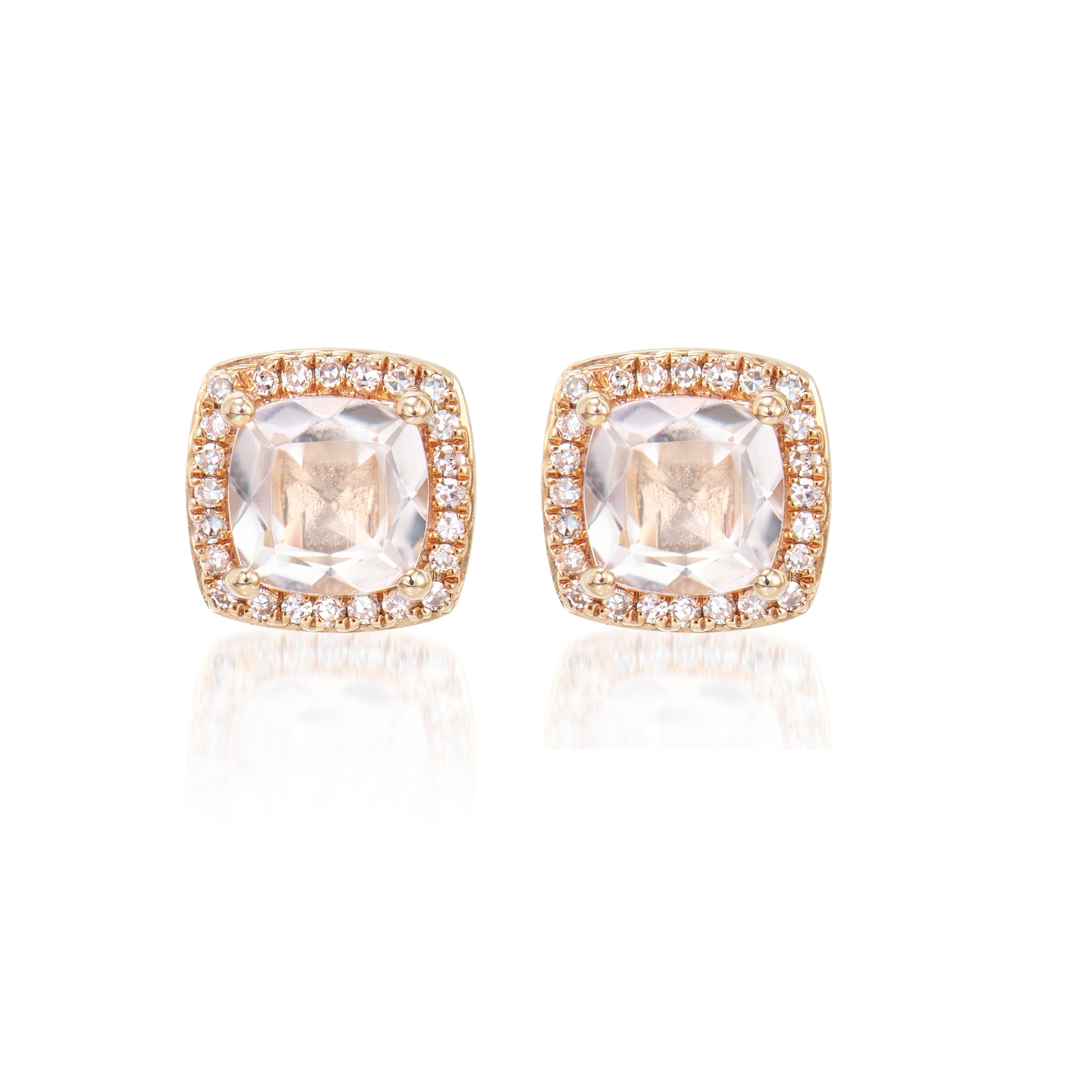 Contemporary Sunita Nahata Morganite 1.05ct. Stud Earrings in 14KRG with Diamond. For Sale