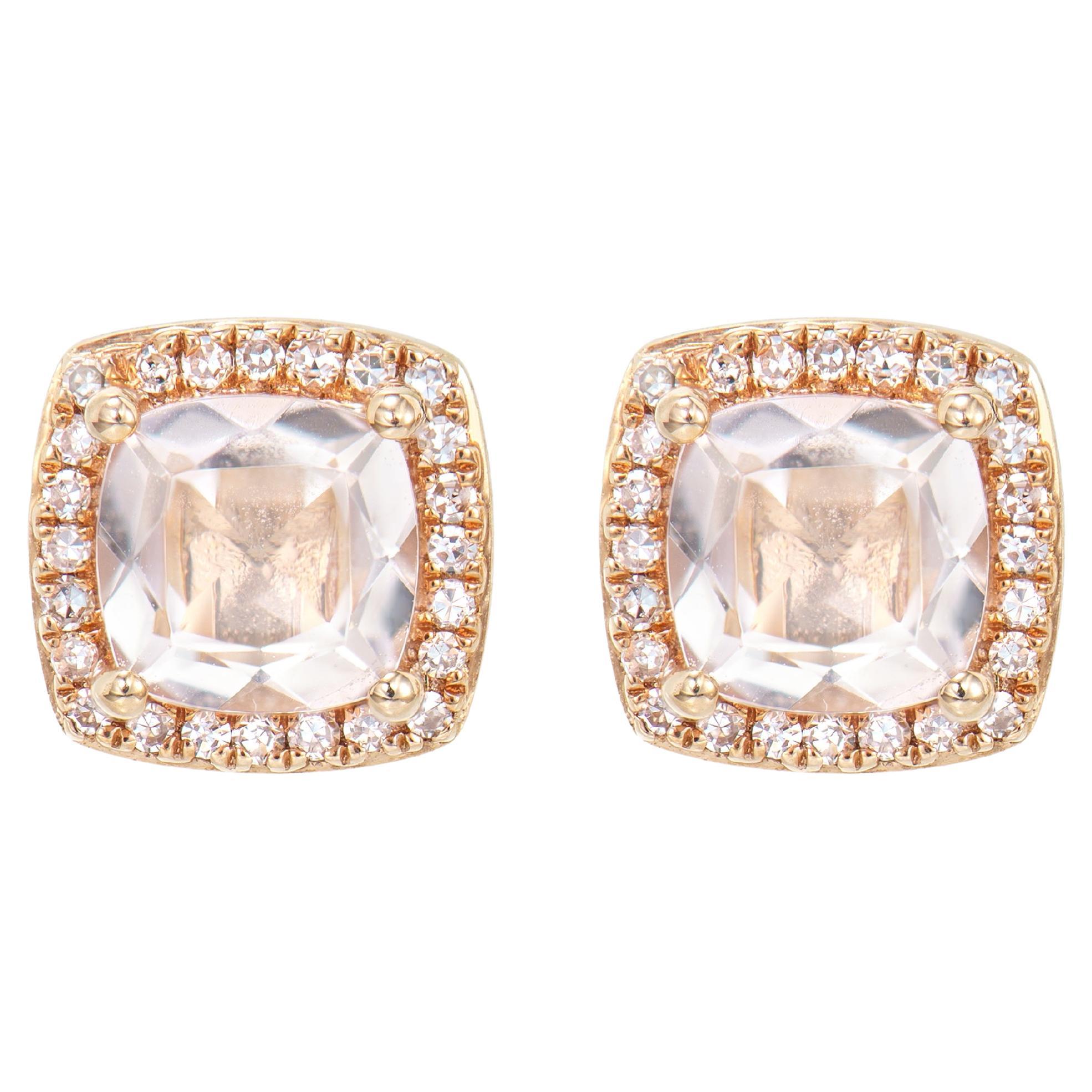 Sunita Nahata Morganite 1.05ct. Stud Earrings in 14KRG with Diamond.