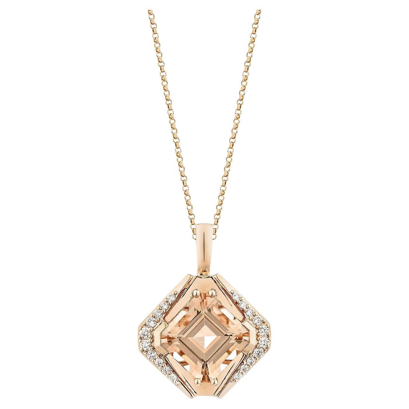 Sunita Nahata Morganite 4.53ct. Pendant in 14KRG with White Diamond. For Sale