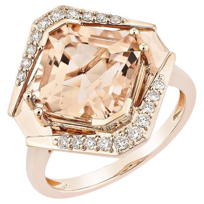 Sunita Nahata Morganite 4.90ct. Fancy Ring in 14KRG with Diamond.