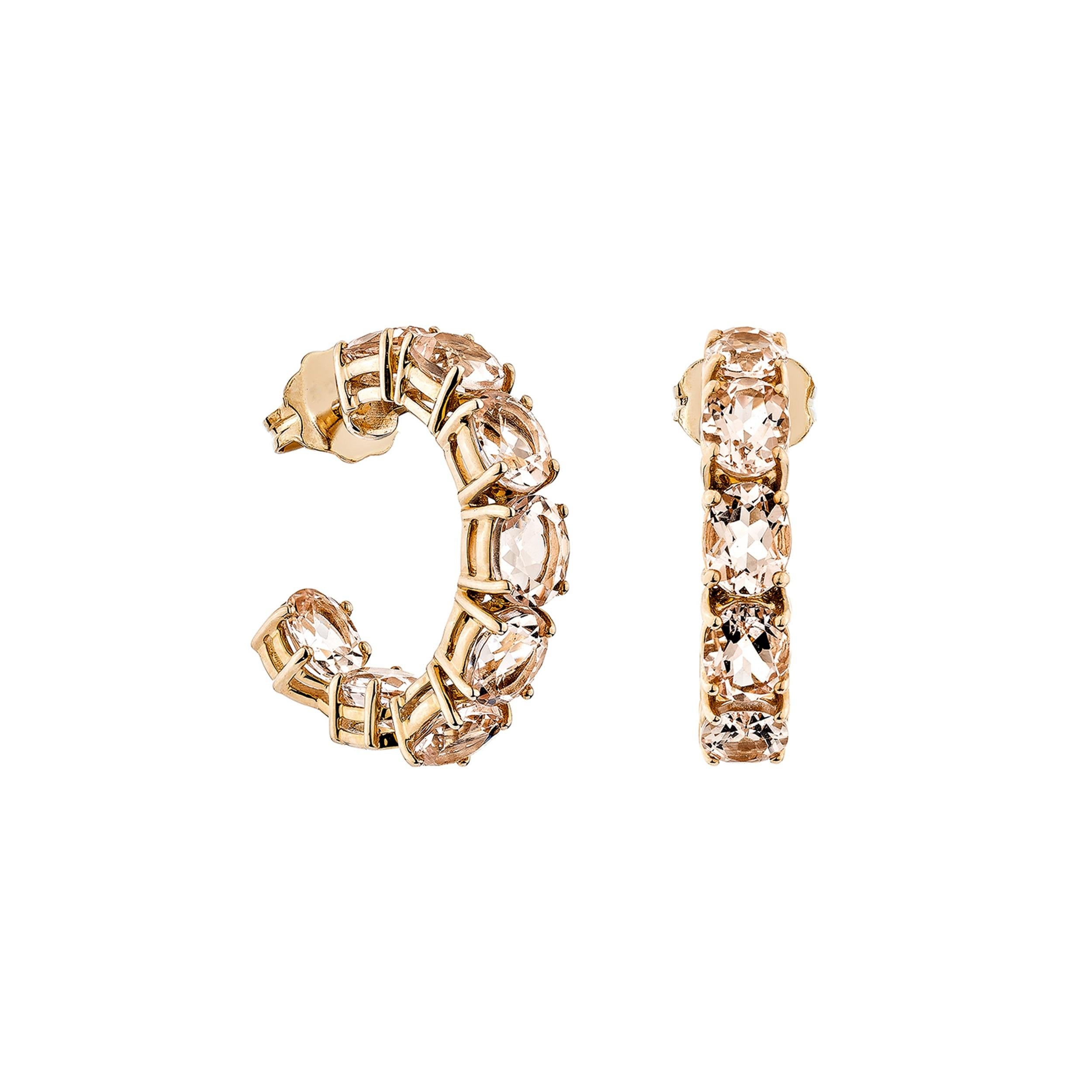 Eleganti orecchini a cerchio di morganite di forma ovale incastonati in oro rosa 14K, che emanano un fascino morbido e romantico con una raffinatezza senza tempo.

Orecchini a cerchio con morganite in oro rosa 14 carati.

Morganite: 5,16 carati,