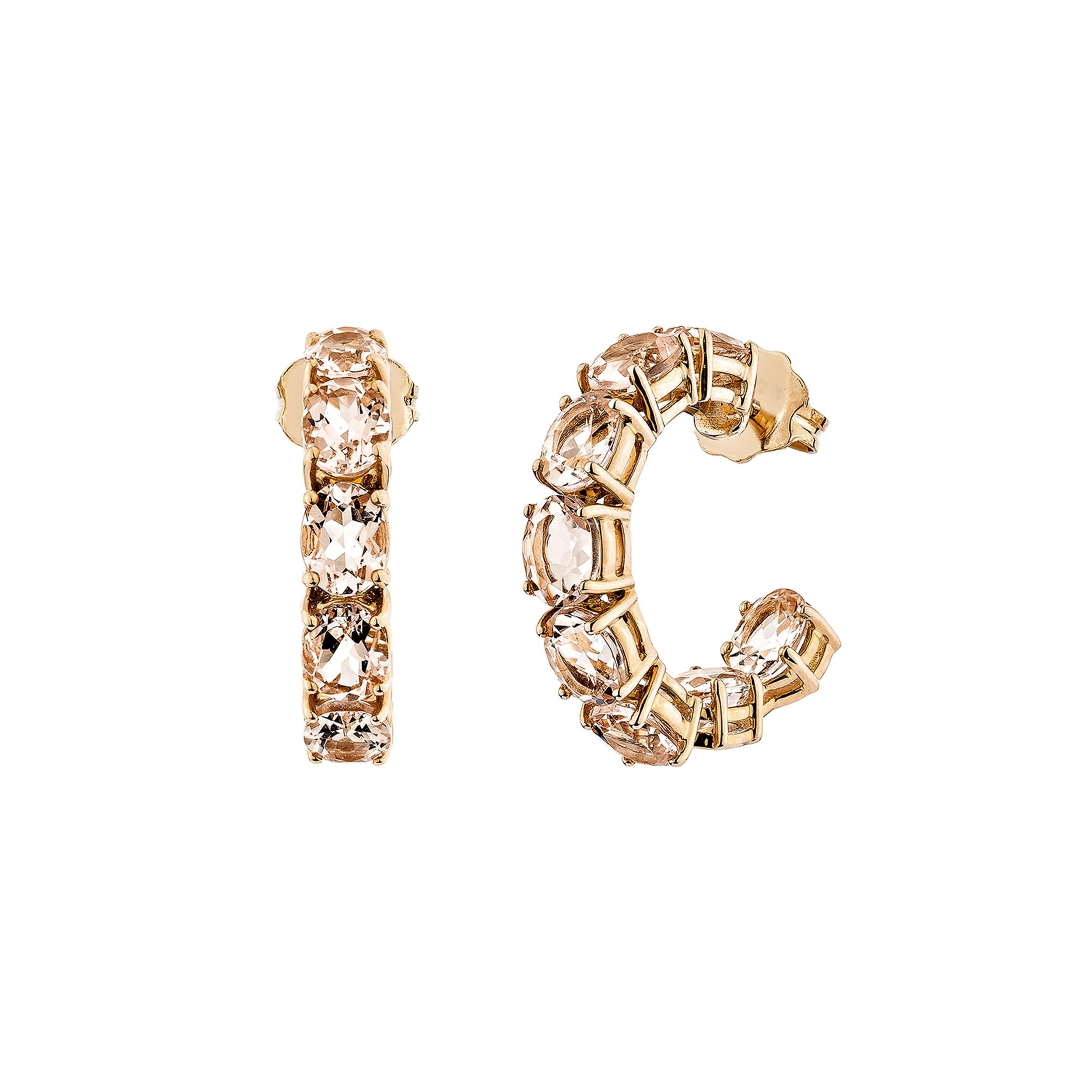 Taglio ovale Sunita Nahata Morganite 5.16ct. Orecchini a cerchio in oro rosa 14 carati. in vendita