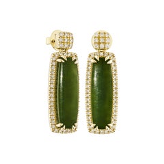 Sunita Nahata Nephrite Jade 10.92ct. Drop Earring in 14KYG with Diamond.