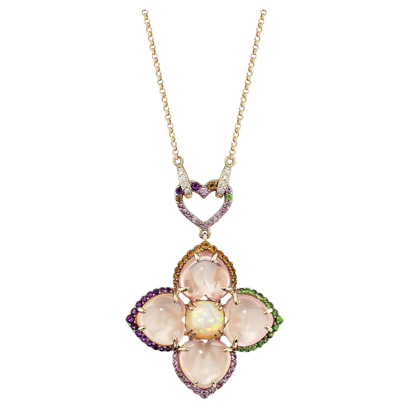 Sunita Nahata Opal 20.90ct. Necklace in 14KRG with Mix Gemstone & Diamond For Sale