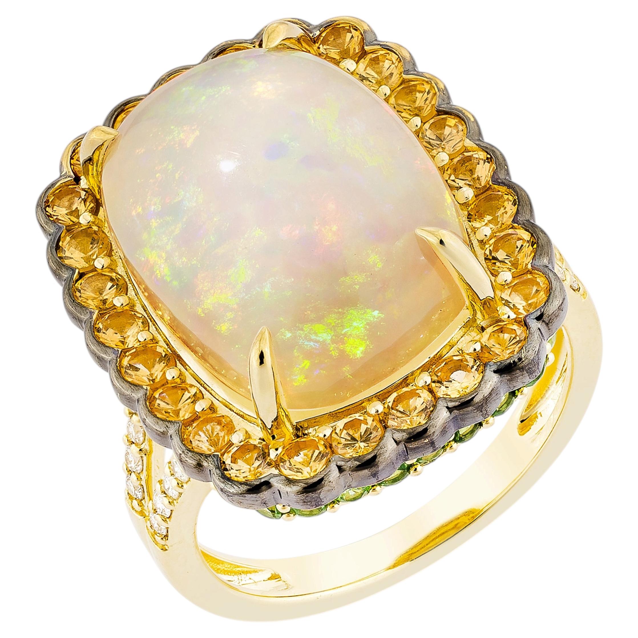 Sunita Nahata: opale, spessarite, tormalina 7,15 ct. Anello in 18KYG con diamante. in vendita