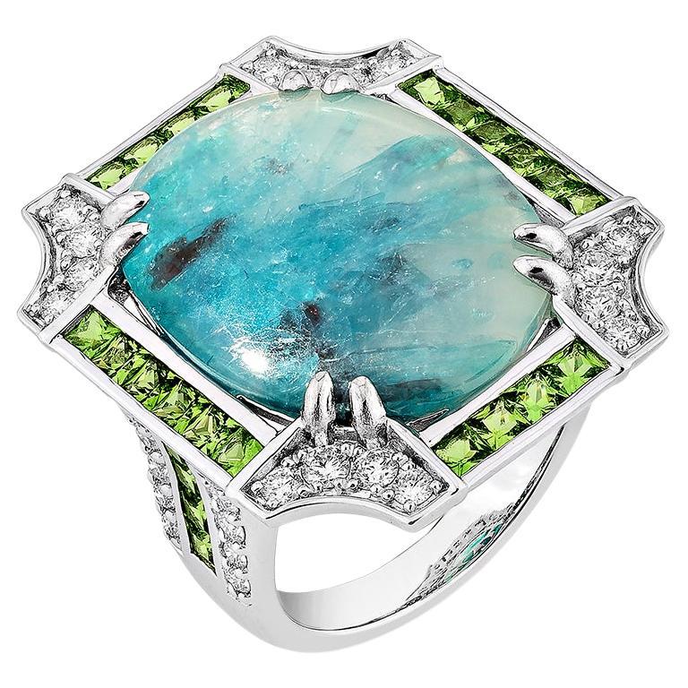 Sunita Nahata Paraiba 10.86ct. Fancy Ring in 18KWG with Tsavorite and Diamond.