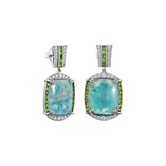 Sunita Nahata Paraiba 13.21ct. Ohrringe aus 18KWG mit Tsavorit und Diamant.