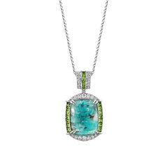 Sunita Nahata Paraiba 6.65ct. Pendant in 18KWG with Tsavorite and Diamond.