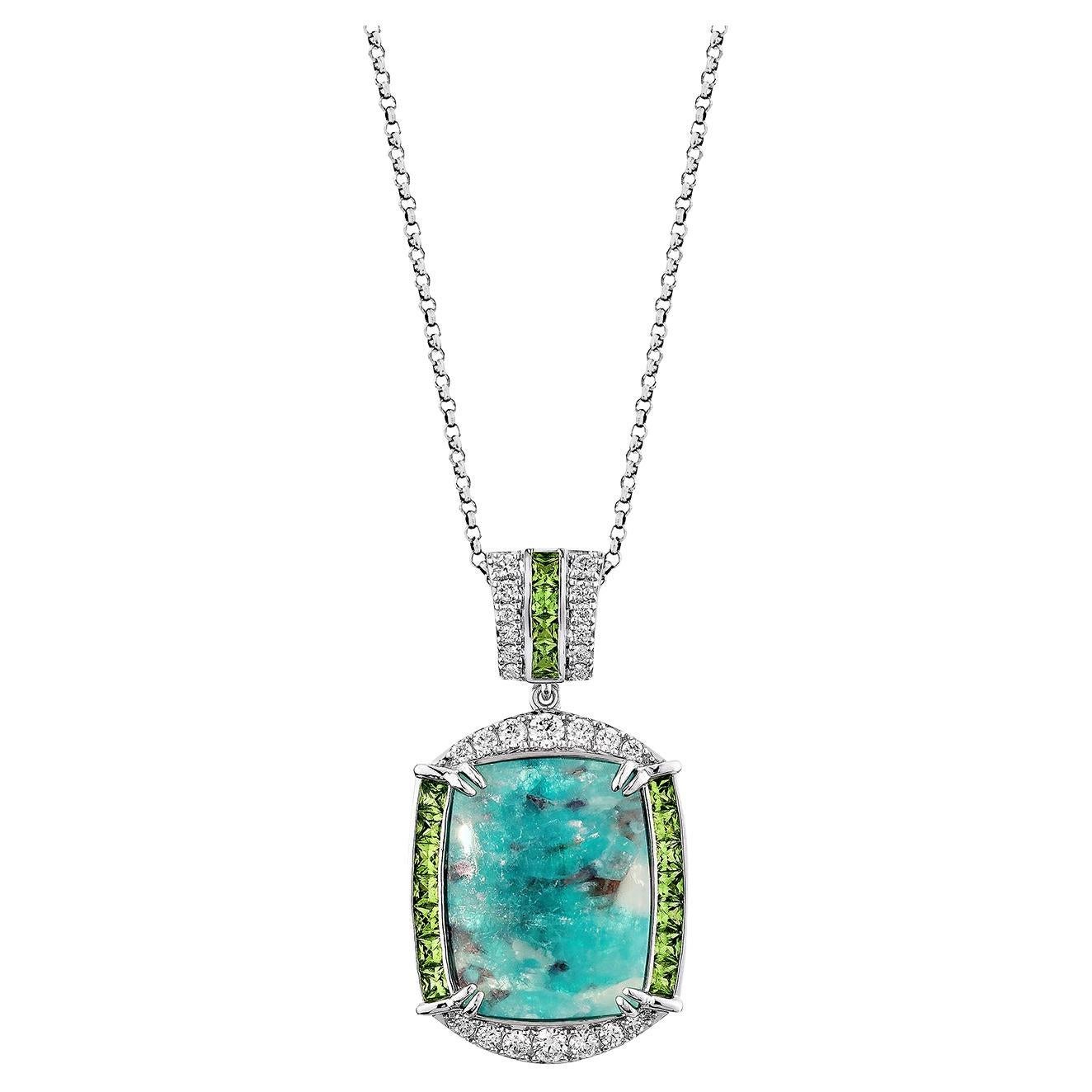 Sunita Nahata Paraiba 6.65ct. Pendant in 18KWG with Tsavorite and Diamond. For Sale