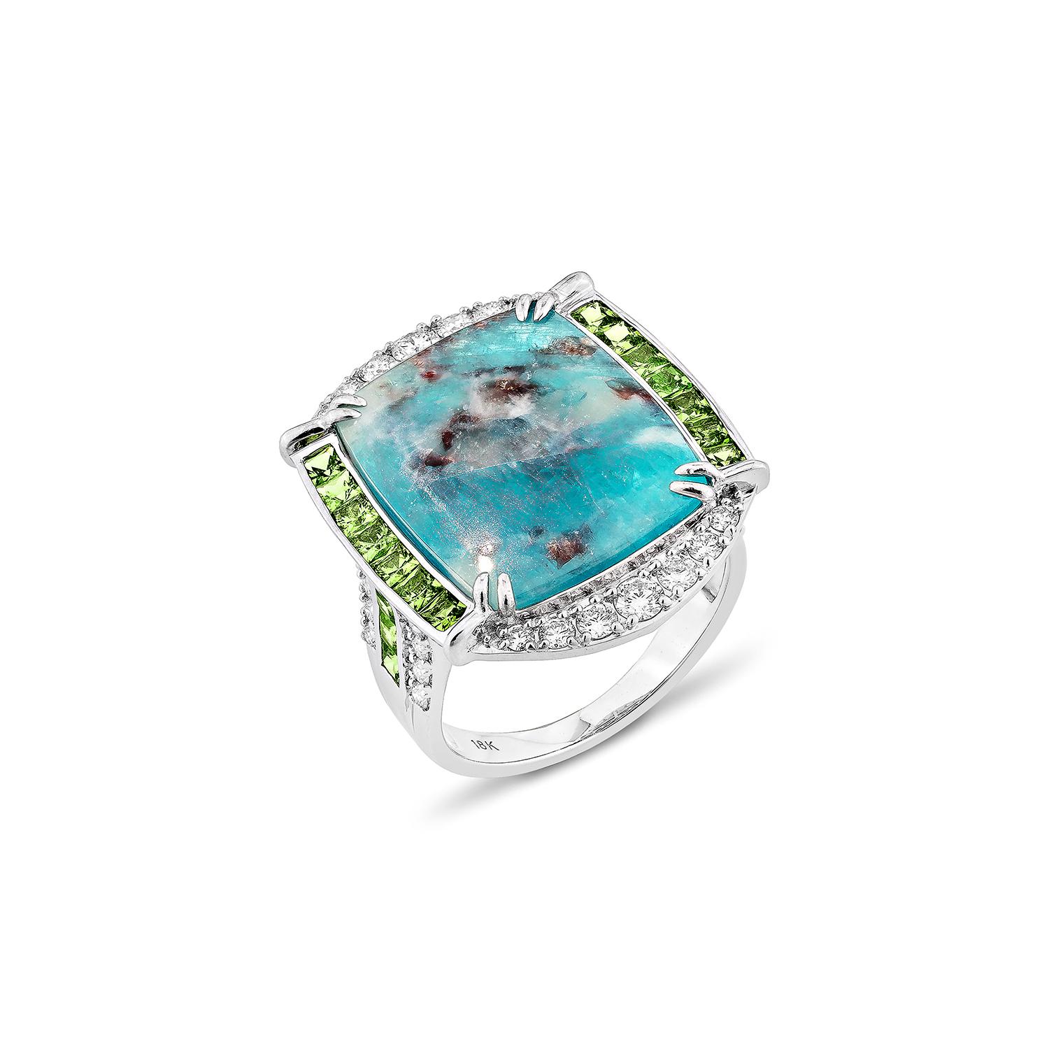 Sunita Nahata Paraiba 7.38ct. Anillo Fantasía en 18KWG con Tsavorita y Diamante. Contemporáneo en venta